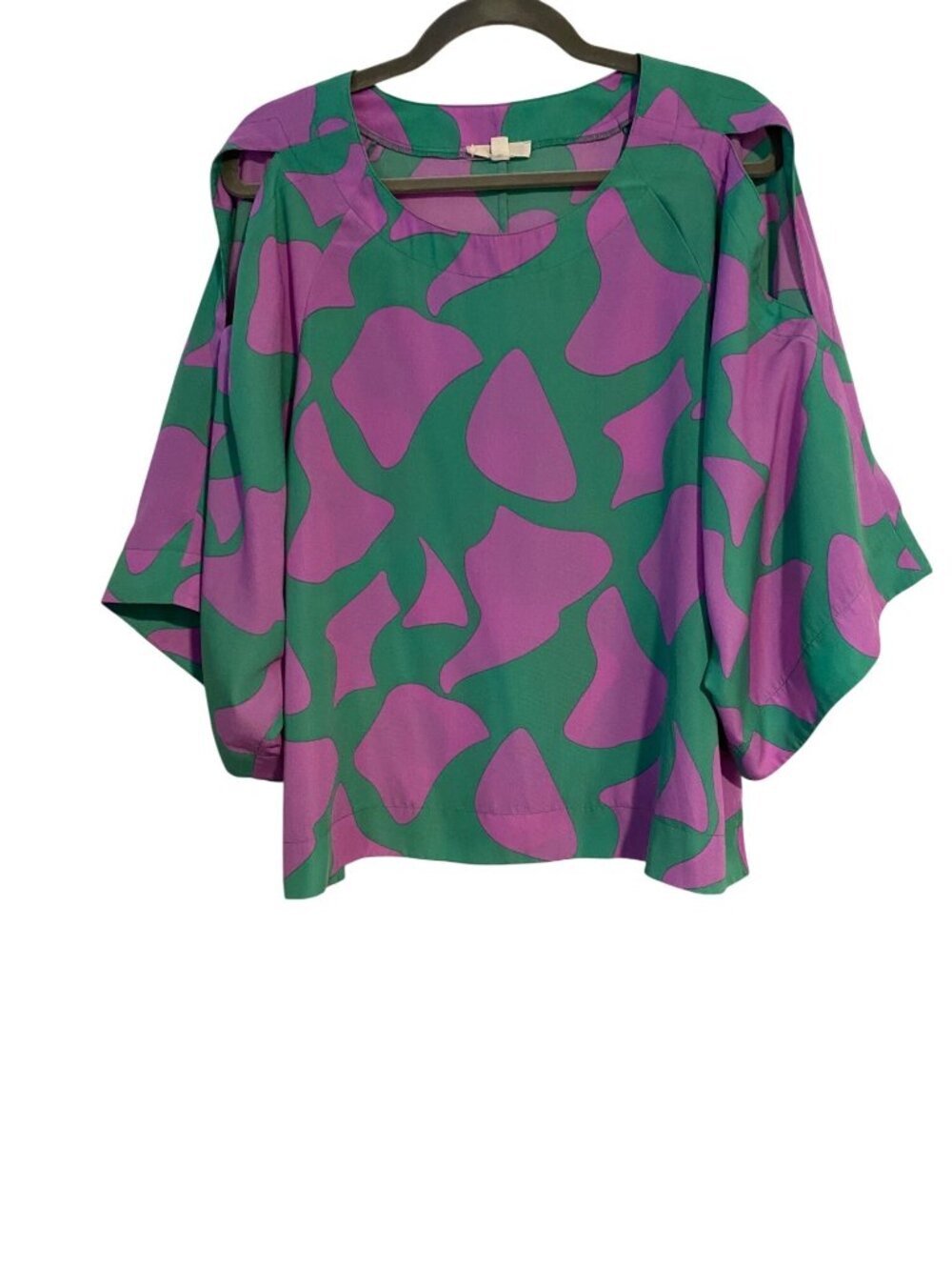 Easel Los Angeles Women's M Top Green Purple Abstract Lightweight Boxy